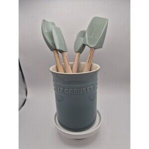 Le Creuset Silicone Craft Series Utensil Set with Stoneware Crock, 5 pc Sea Salt